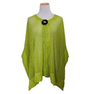 NWT Kaktus Lime Green Open Knit Oversized Boxy Cardigan Sweater Top Womens L Top